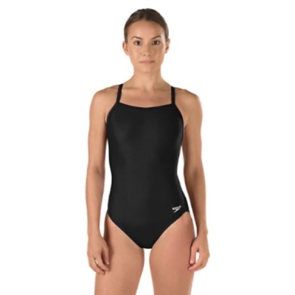 SPEEDO PowerFlex Eco Size 12/38 Black One Piece Bathing Racing Swim Suit NWOT